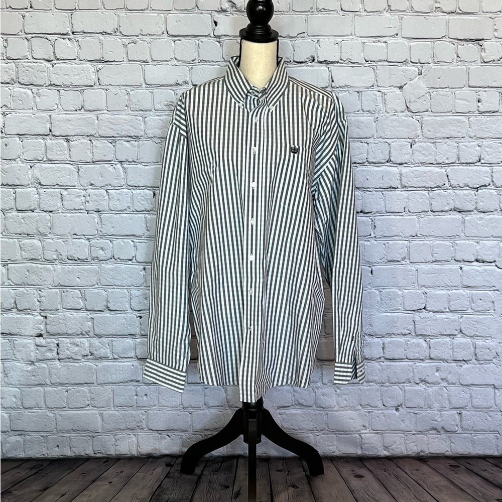 EUC Cinch Grey/White/Light Green Dress Shirt Large